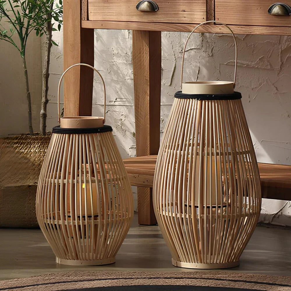 Bamboo Lantern Handwoven Cordless Warm LED