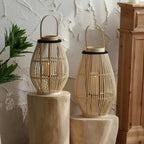 Bamboo Lantern Handwoven Cordless Warm LED