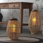 Bamboo Lantern Handwoven Cordless Warm LED