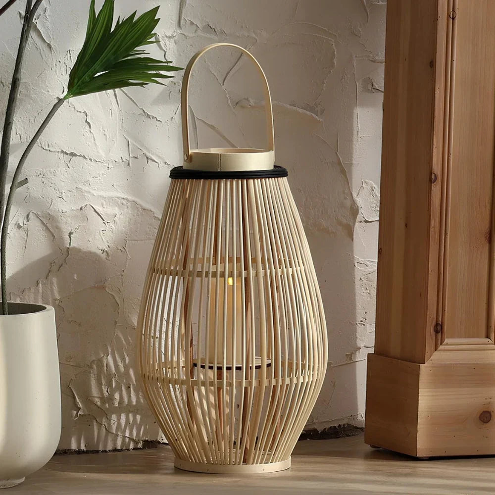 Bamboo Lantern Handwoven Cordless Warm LED
