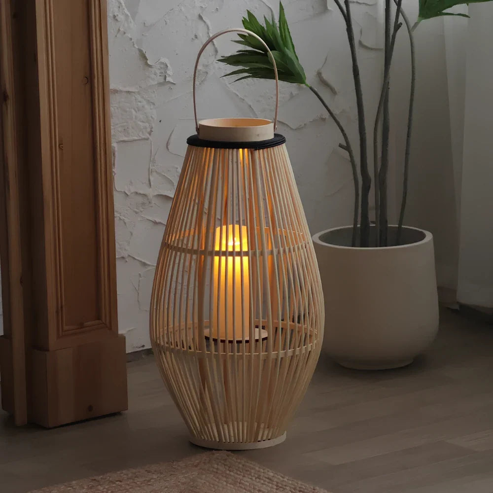 Bamboo Lantern Handwoven Cordless Warm LED
