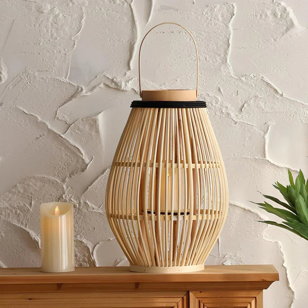 Bamboo Lantern Handwoven Cordless Warm LED