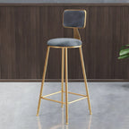 Bar Stool Velvet Upholstery Gold Frame Backrest & Footrest