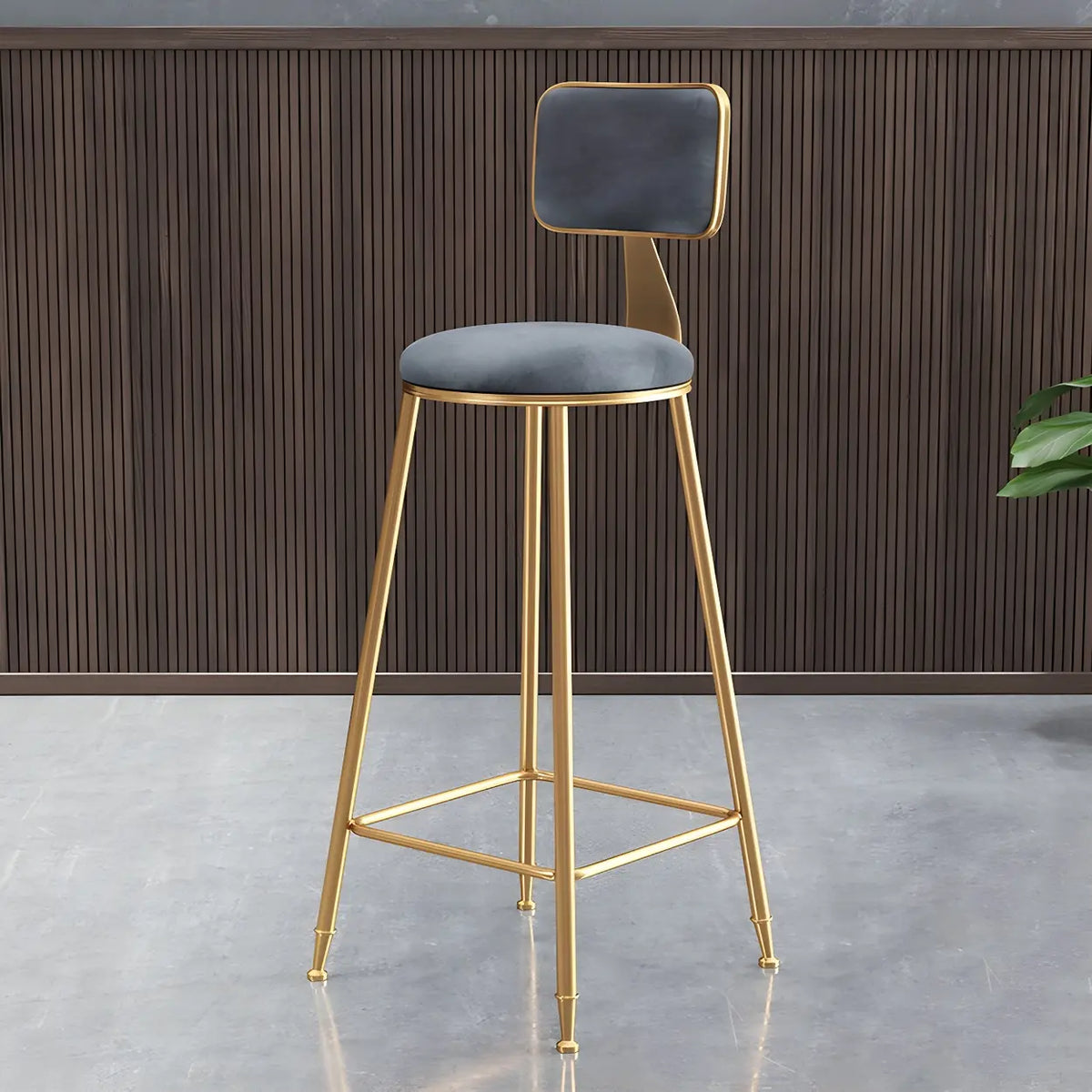 Bar Stool Velvet Upholstery Gold Frame Backrest & Footrest