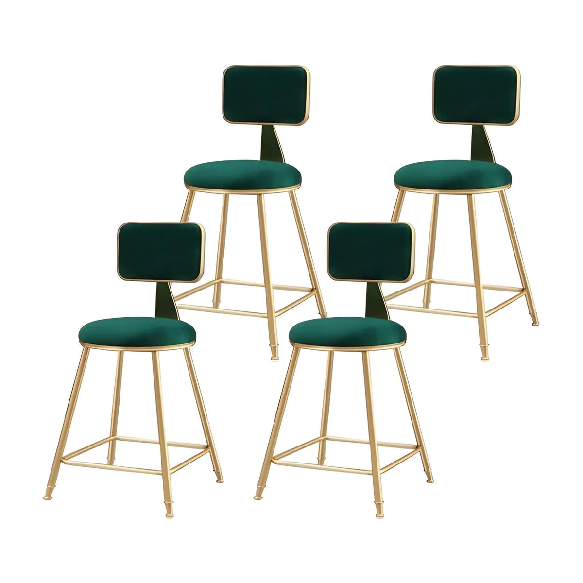 Bar Stool Velvet Upholstery Gold Frame Backrest & Footrest