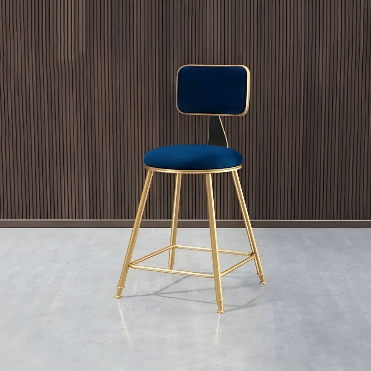 Bar Stool Velvet Upholstery Gold Frame Backrest & Footrest