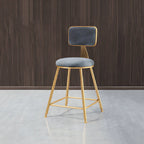 Bar Stool Velvet Upholstery Gold Frame Backrest & Footrest