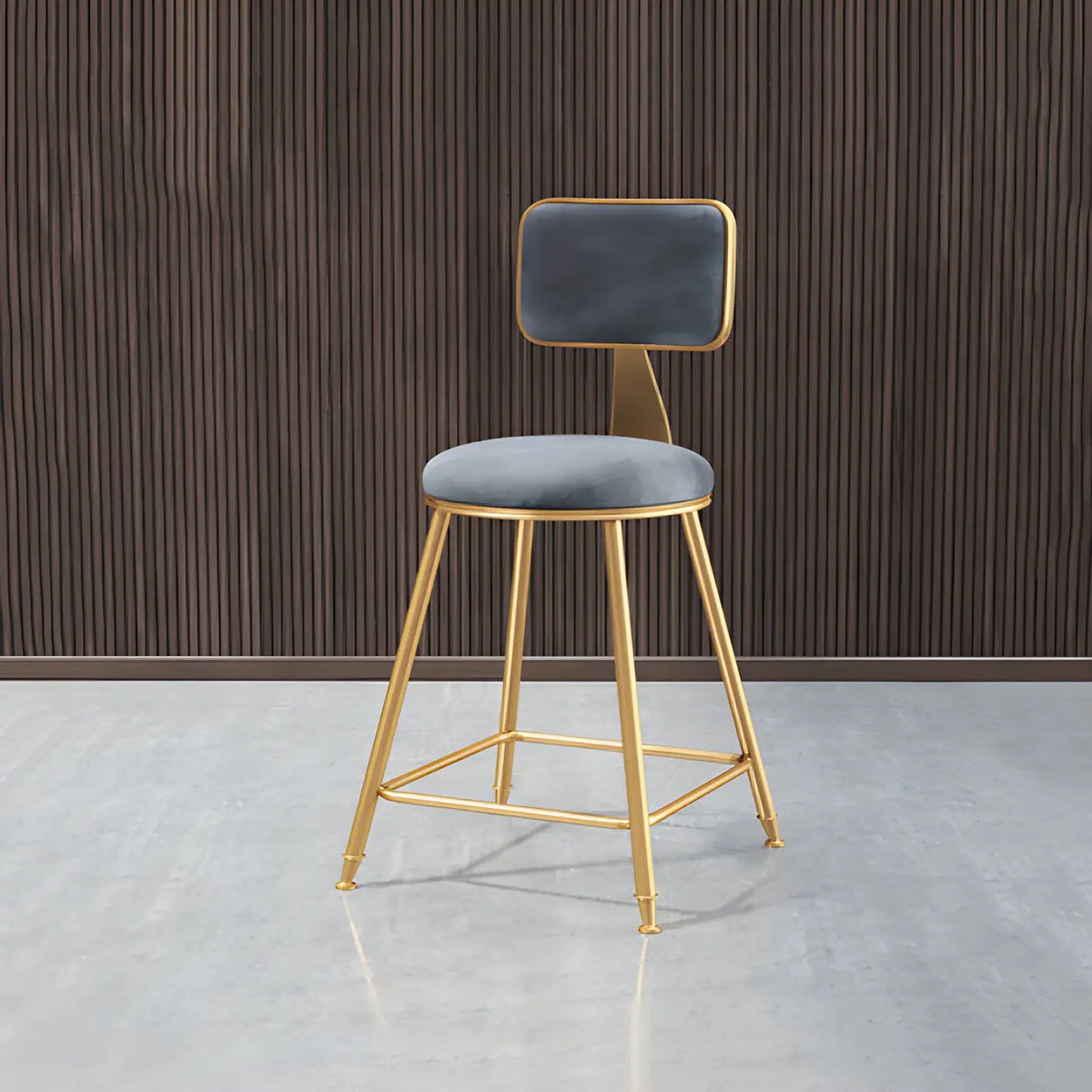 Bar Stool Velvet Upholstery Gold Frame Backrest & Footrest