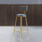 Bar Stool Velvet Upholstery Gold Frame Backrest & Footrest