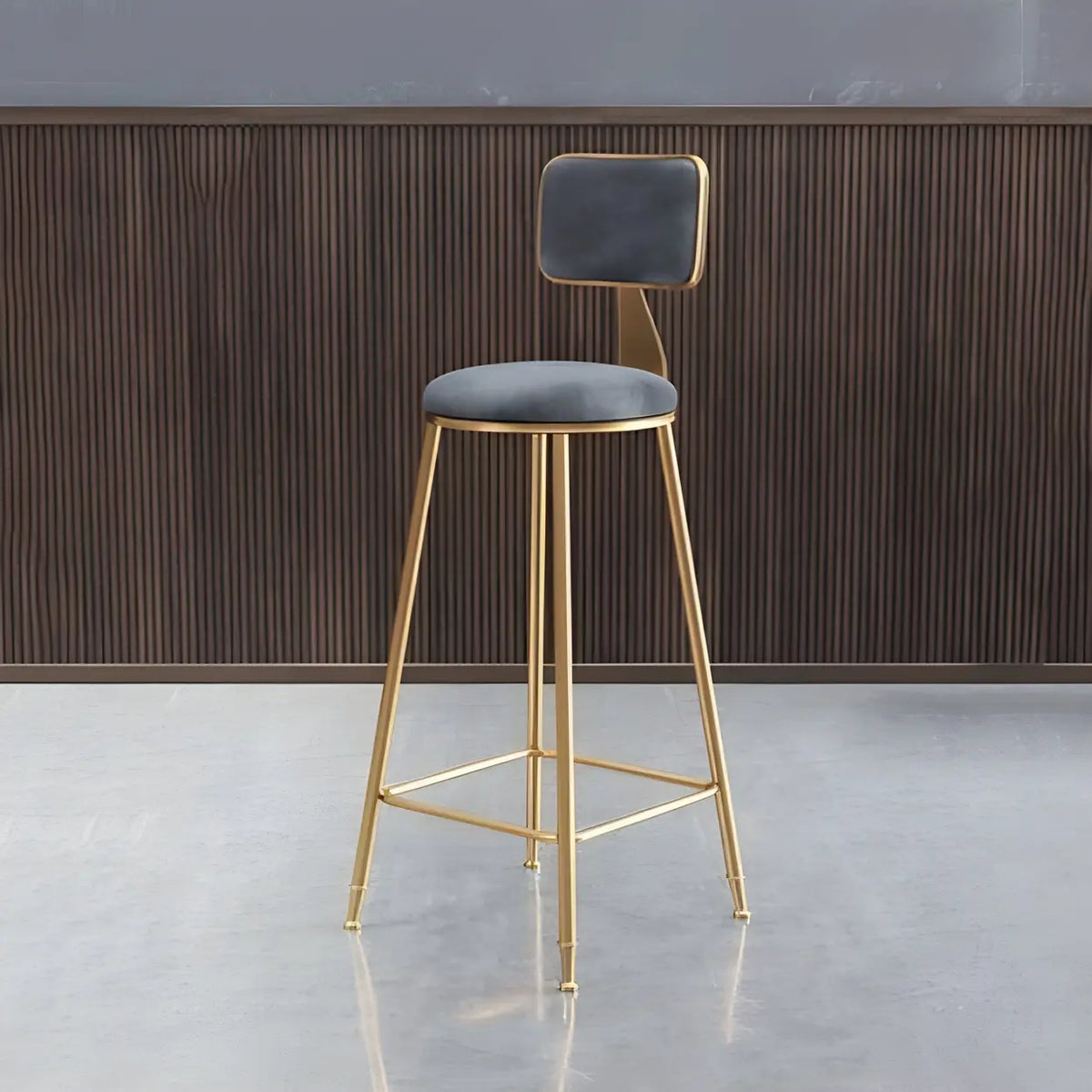 Bar Stool Velvet Upholstery Gold Frame Backrest & Footrest
