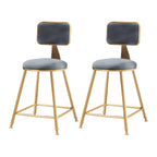 Bar Stool Velvet Upholstery Gold Frame Backrest & Footrest