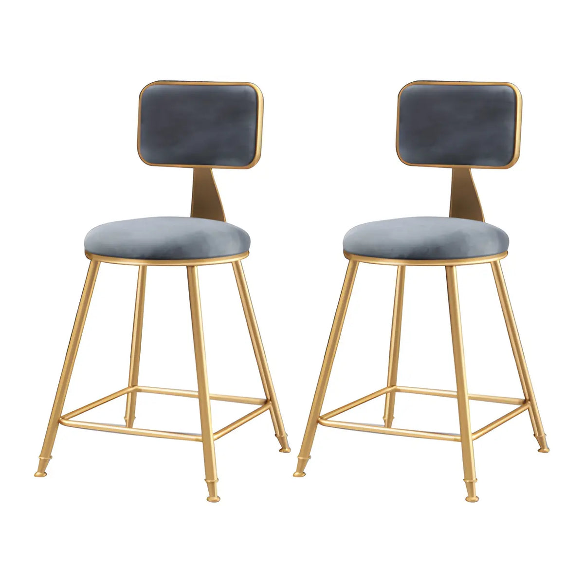 Bar Stool Velvet Upholstery Gold Frame Backrest & Footrest