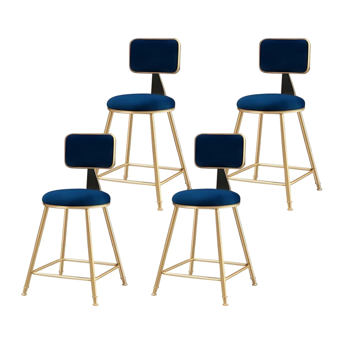 Bar Stool Velvet Upholstery Gold Frame Backrest & Footrest