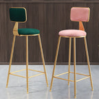 Bar Stool Velvet Upholstery Gold Frame Backrest & Footrest