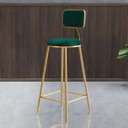 Bar Stool Velvet Upholstery Gold Frame Backrest & Footrest