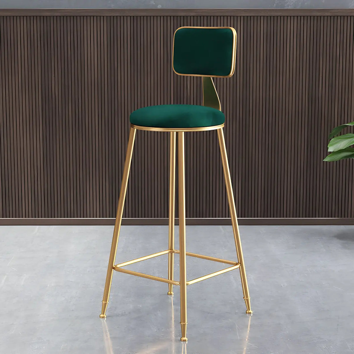 Bar Stool Velvet Upholstery Gold Frame Backrest & Footrest