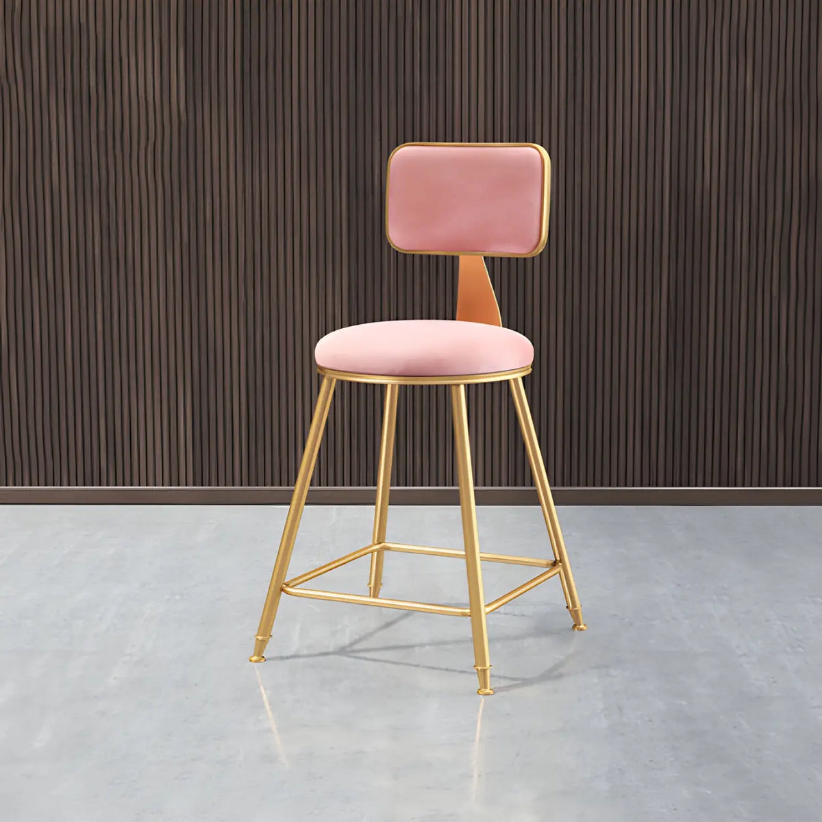 Bar Stool Velvet Upholstery Gold Frame Backrest & Footrest