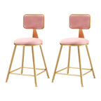 Bar Stool Velvet Upholstery Gold Frame Backrest & Footrest