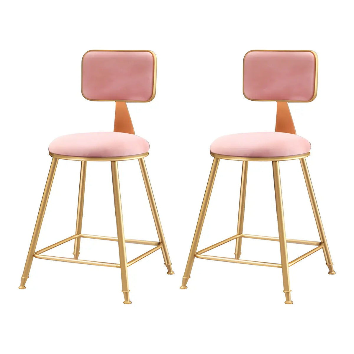 Bar Stool Velvet Upholstery Gold Frame Backrest & Footrest