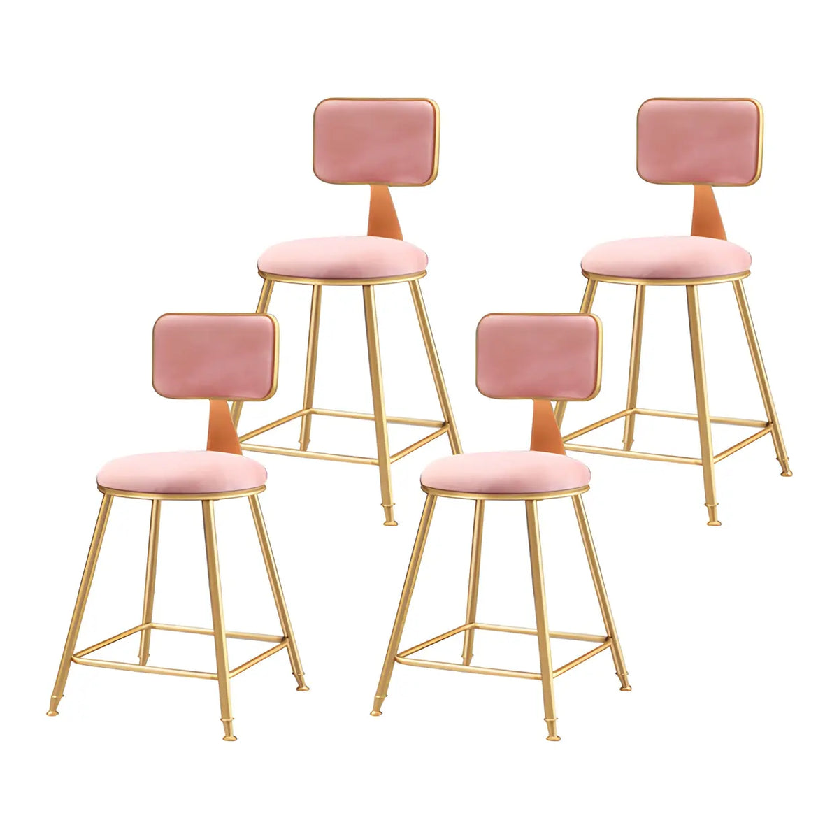 Bar Stool Velvet Upholstery Gold Frame Backrest & Footrest