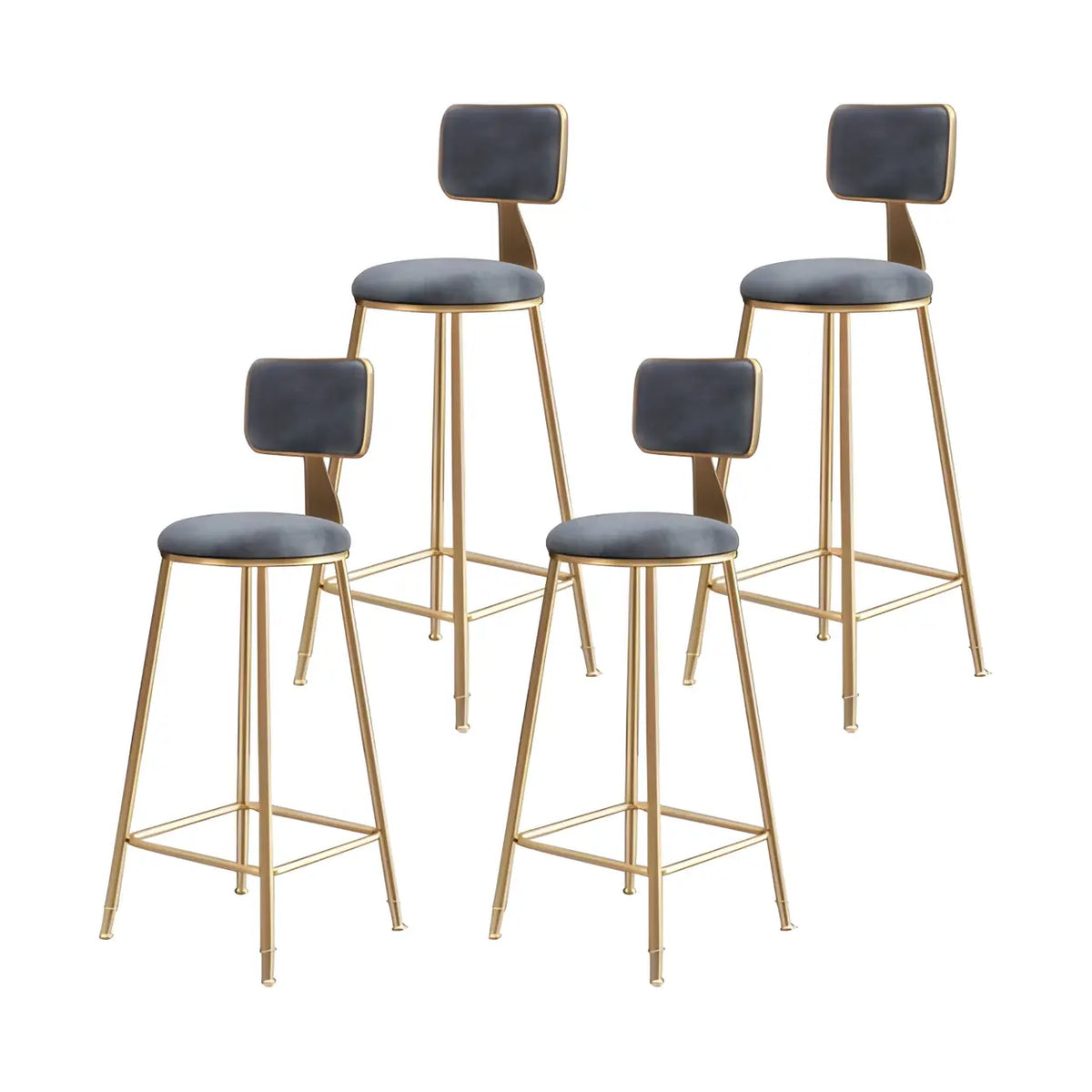 Bar Stool Velvet Upholstery Gold Frame Backrest & Footrest