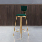 Bar Stool Velvet Upholstery Gold Frame Backrest & Footrest