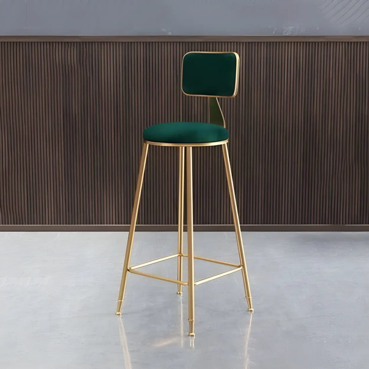 Bar Stool Velvet Upholstery Gold Frame Backrest & Footrest