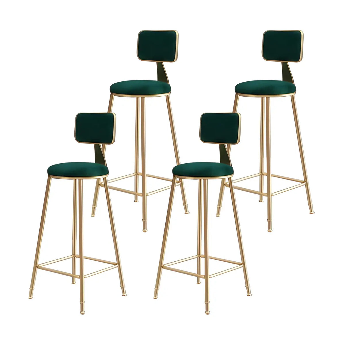 Bar Stool Velvet Upholstery Gold Frame Backrest & Footrest