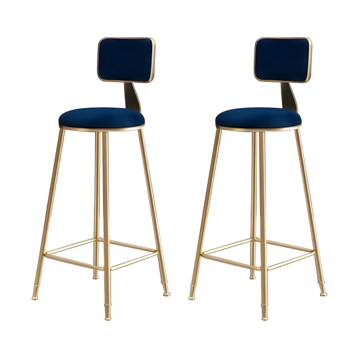 Bar Stool Velvet Upholstery Gold Frame Backrest & Footrest