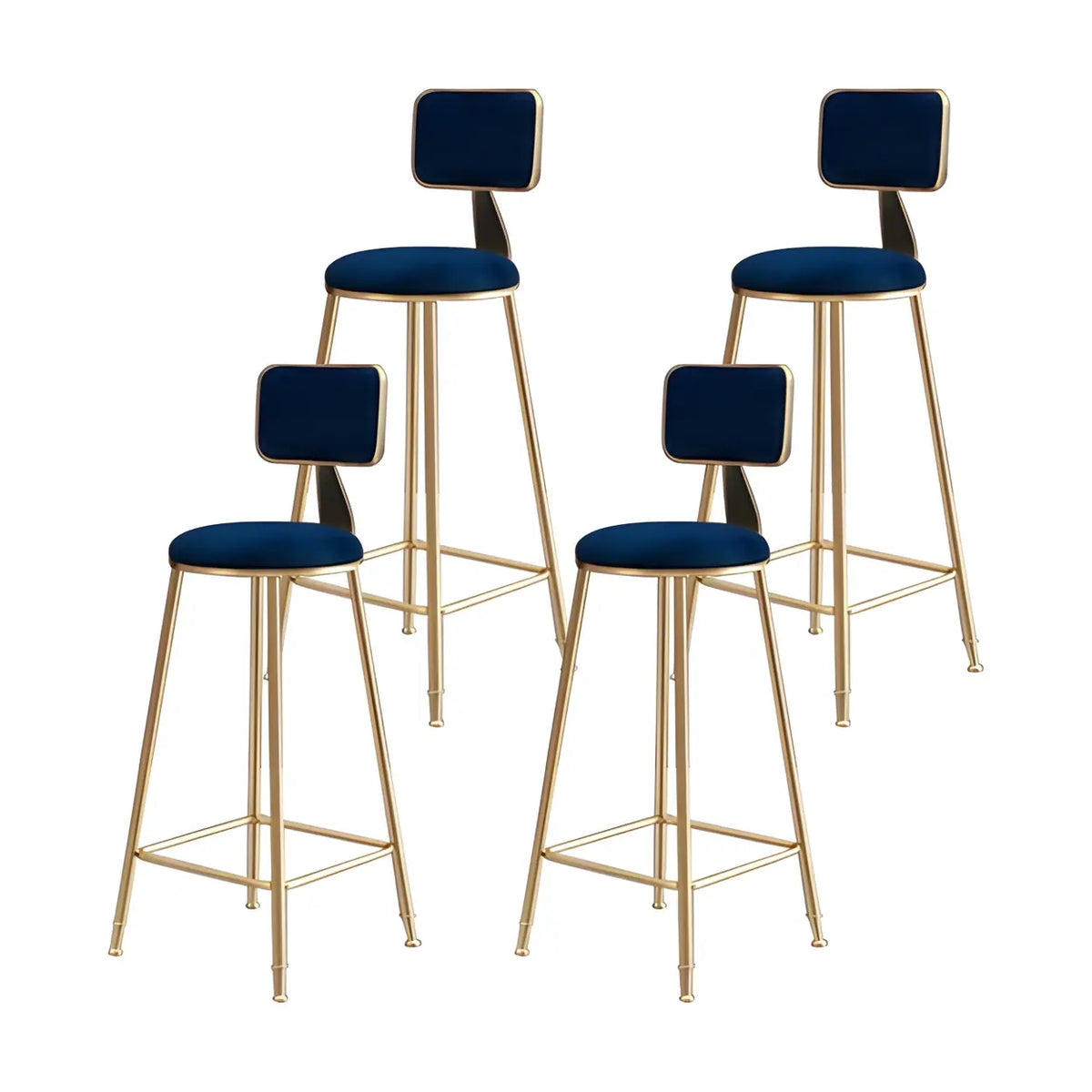 Bar Stool Velvet Upholstery Gold Frame Backrest & Footrest