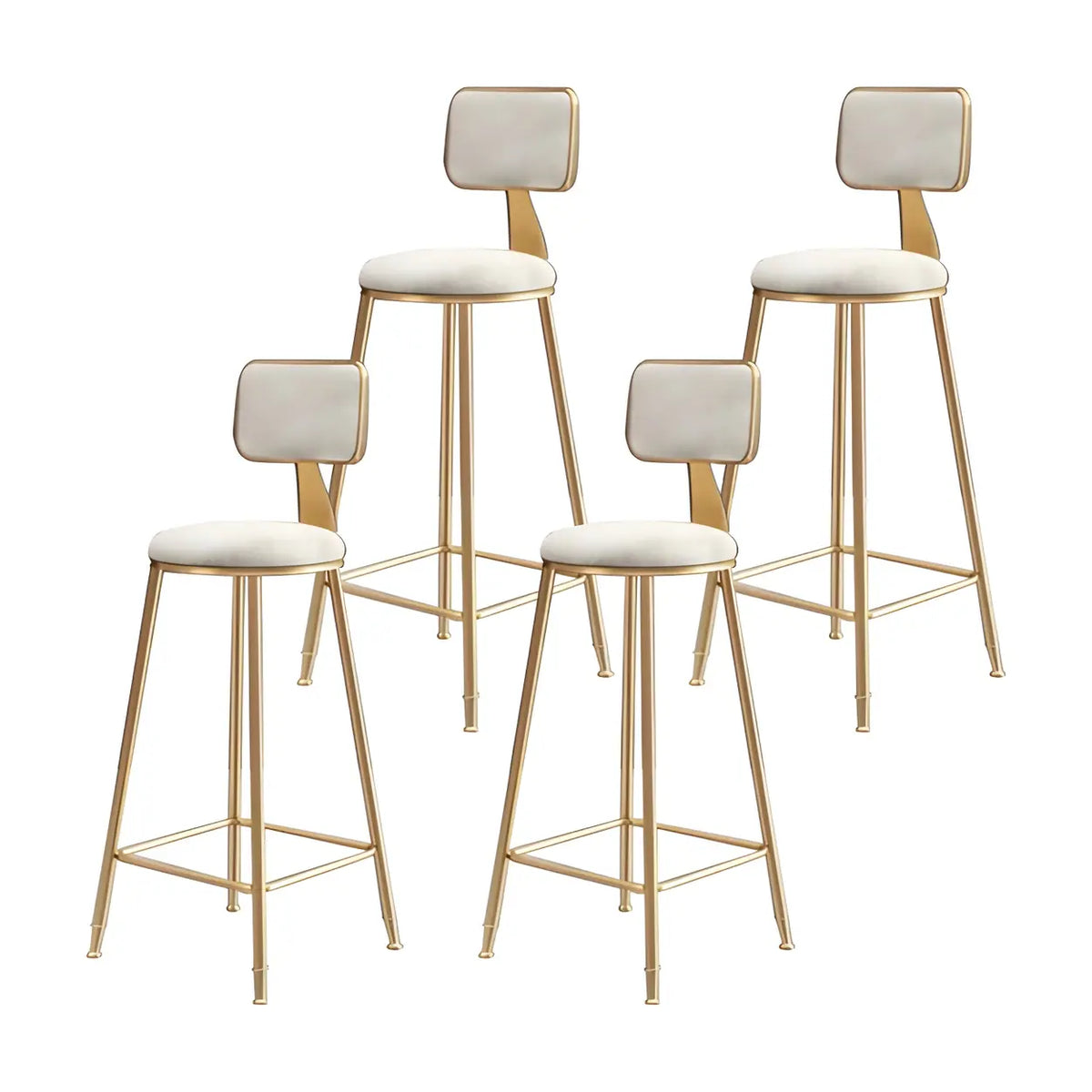 Bar Stool Velvet Upholstery Gold Frame Backrest & Footrest