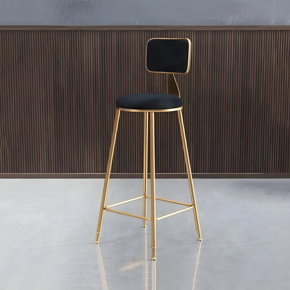 Bar Stool Velvet Upholstery Gold Frame Backrest & Footrest