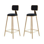 Bar Stool Velvet Upholstery Gold Frame Backrest & Footrest