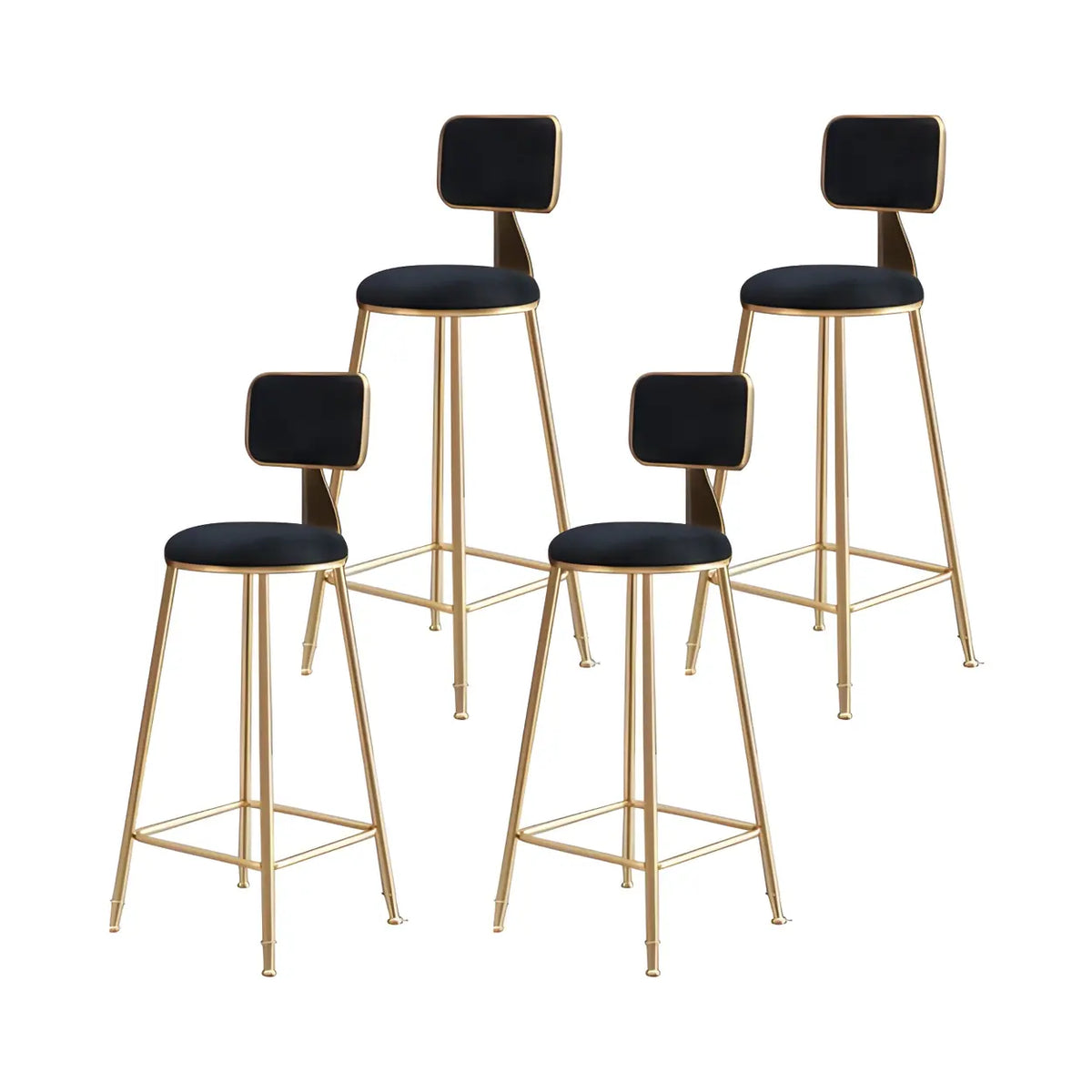 Bar Stool Velvet Upholstery Gold Frame Backrest & Footrest