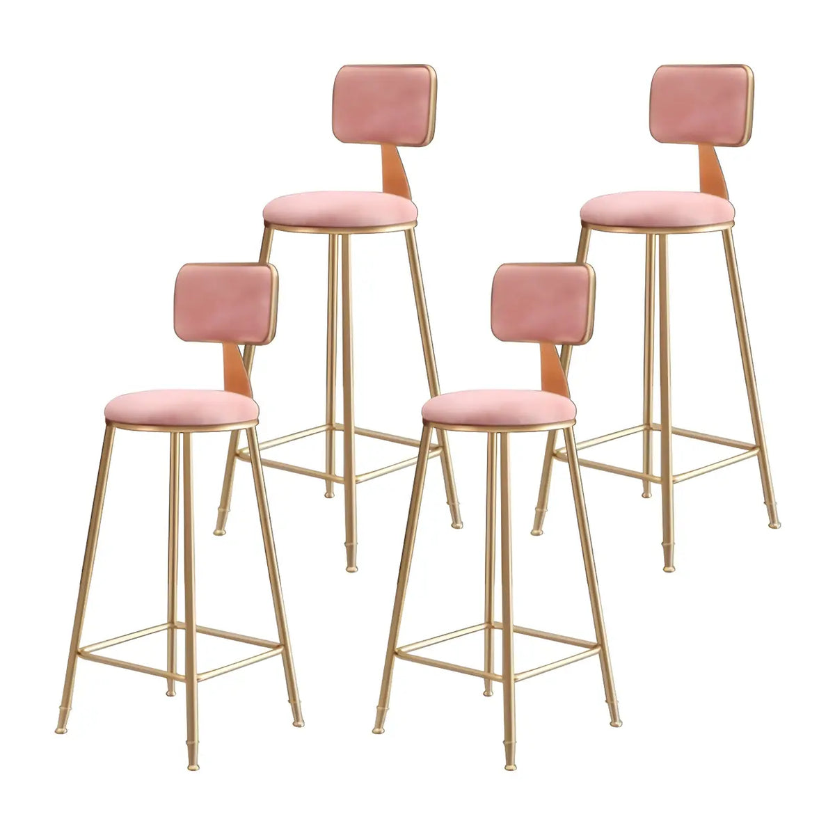 Bar Stool Velvet Upholstery Gold Frame Backrest & Footrest