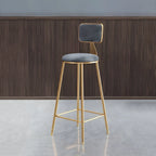 Bar Stool Velvet Upholstery Gold Frame Backrest & Footrest