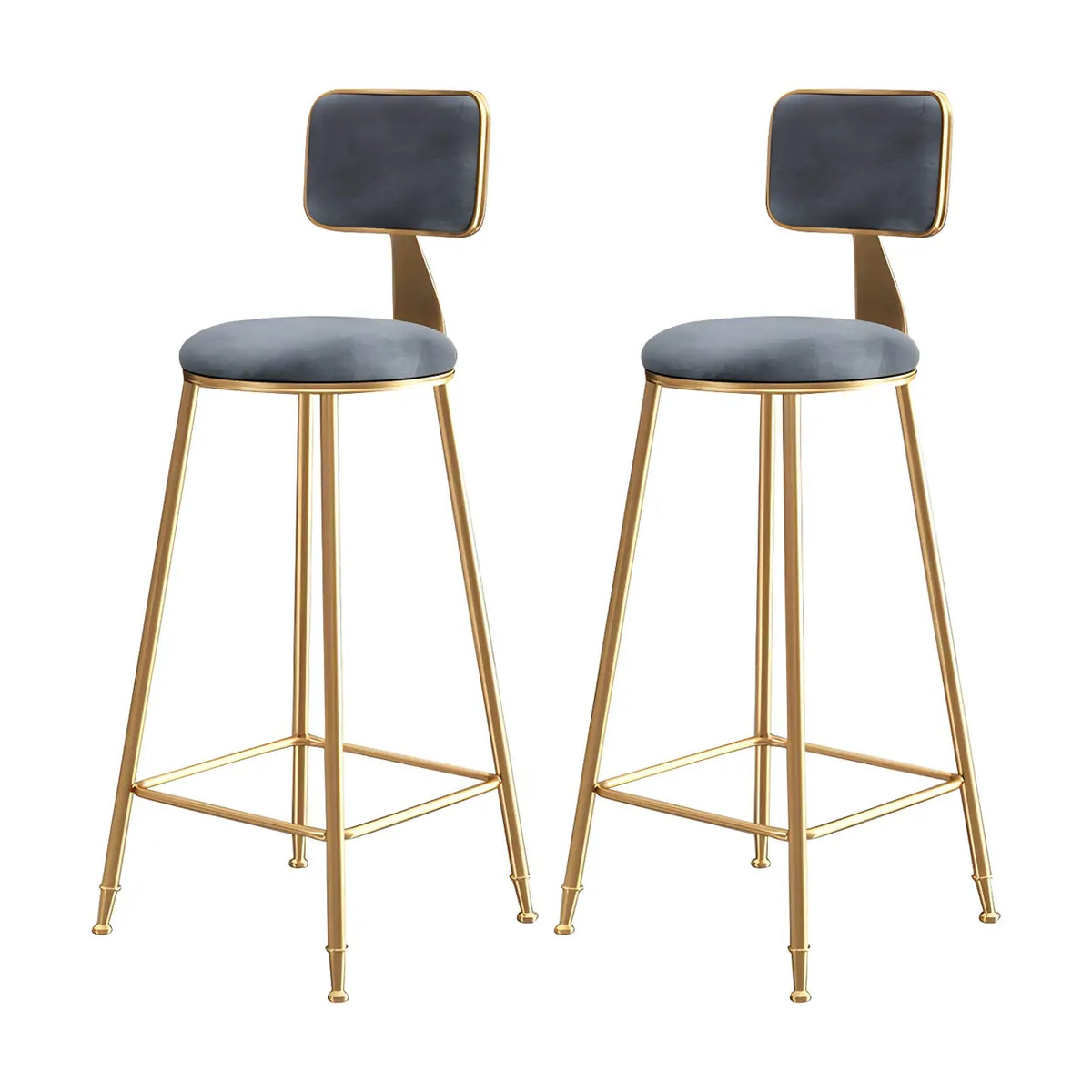 Bar Stool Velvet Upholstery Gold Frame Backrest & Footrest