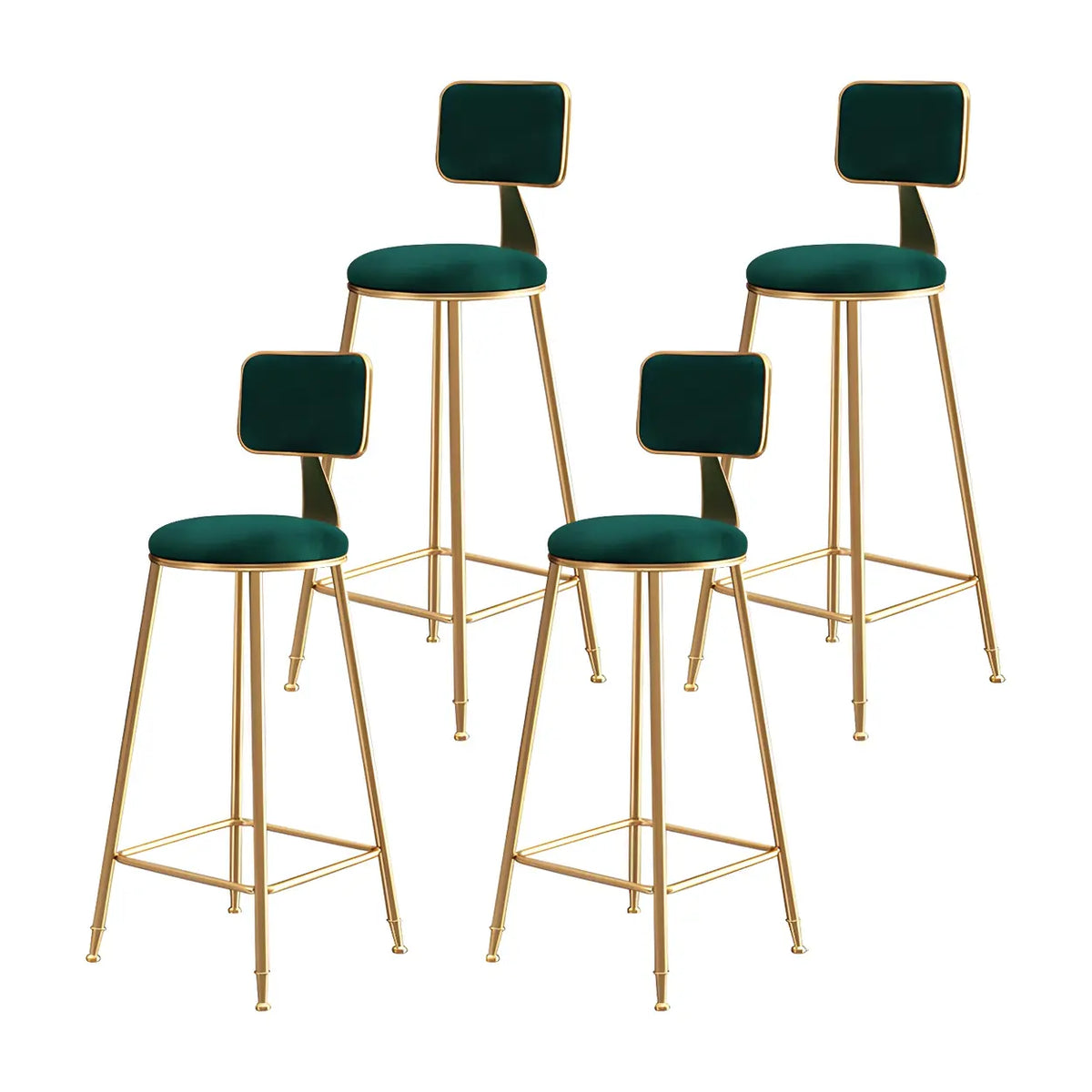 Bar Stool Velvet Upholstery Gold Frame Backrest & Footrest