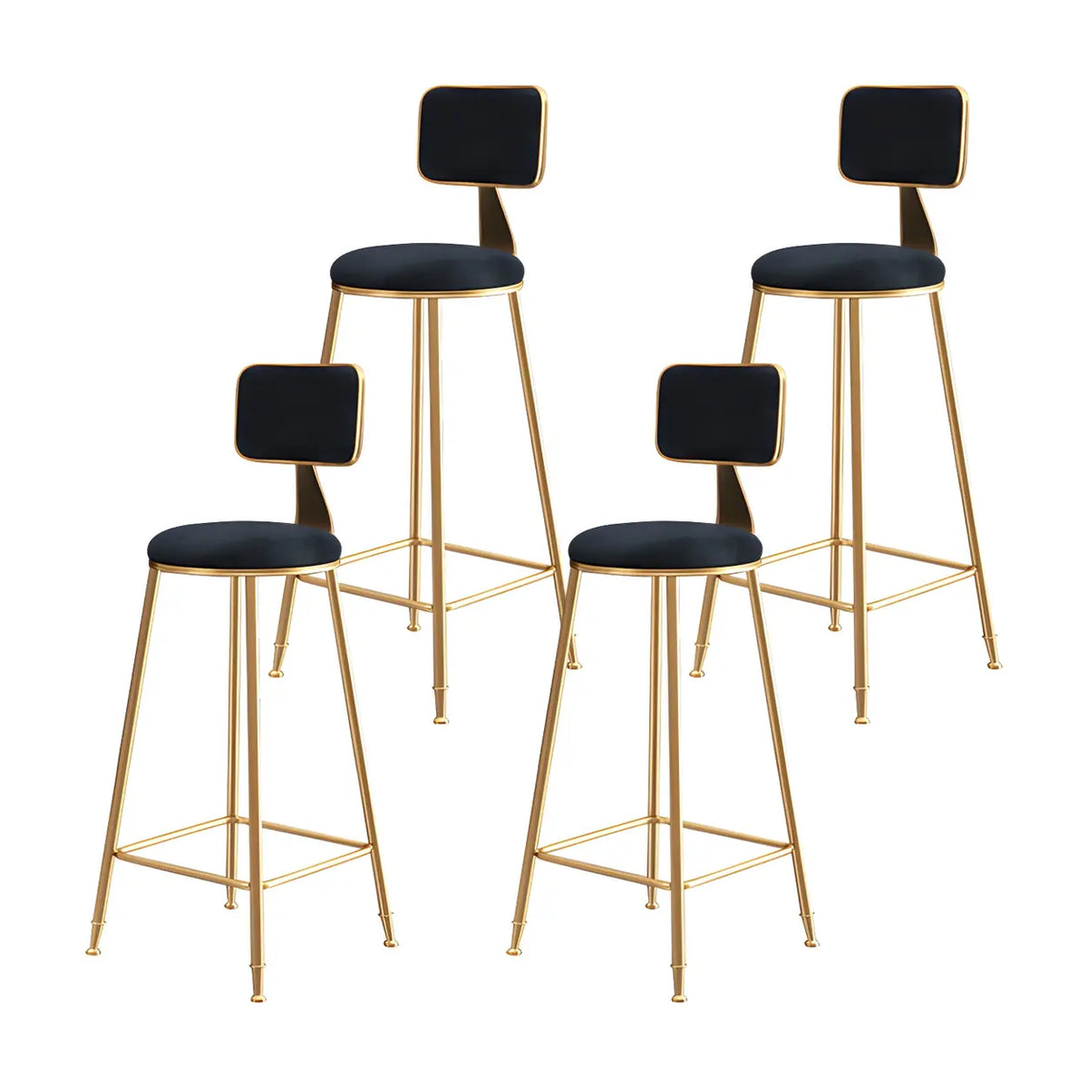 Bar Stool Velvet Upholstery Gold Frame Backrest & Footrest