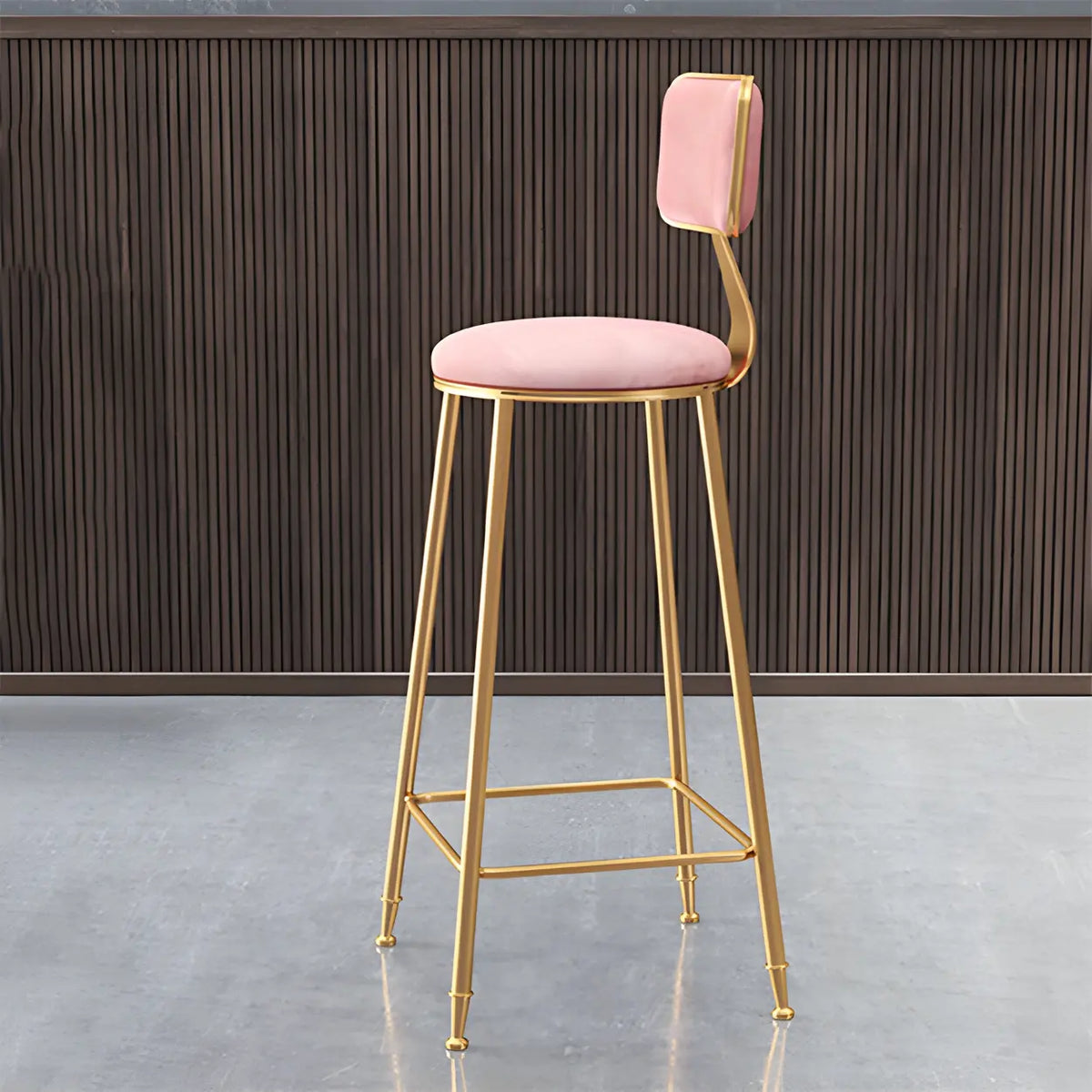 Bar Stool Velvet Upholstery Gold Frame Backrest & Footrest