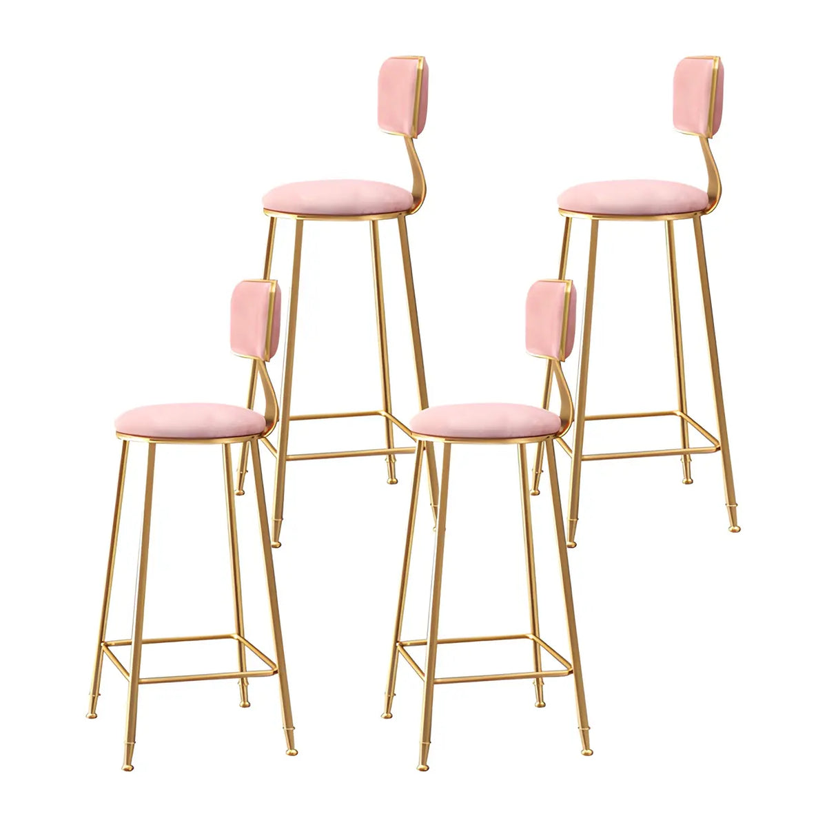 Bar Stool Velvet Upholstery Gold Frame Backrest & Footrest