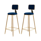 Bar Stool Velvet Upholstery Gold Frame Backrest & Footrest