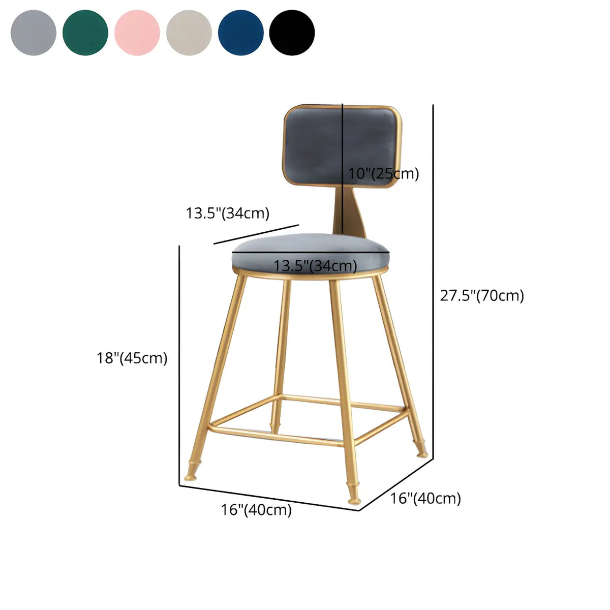 Bar Stool Velvet Upholstery Gold Frame Backrest & Footrest
