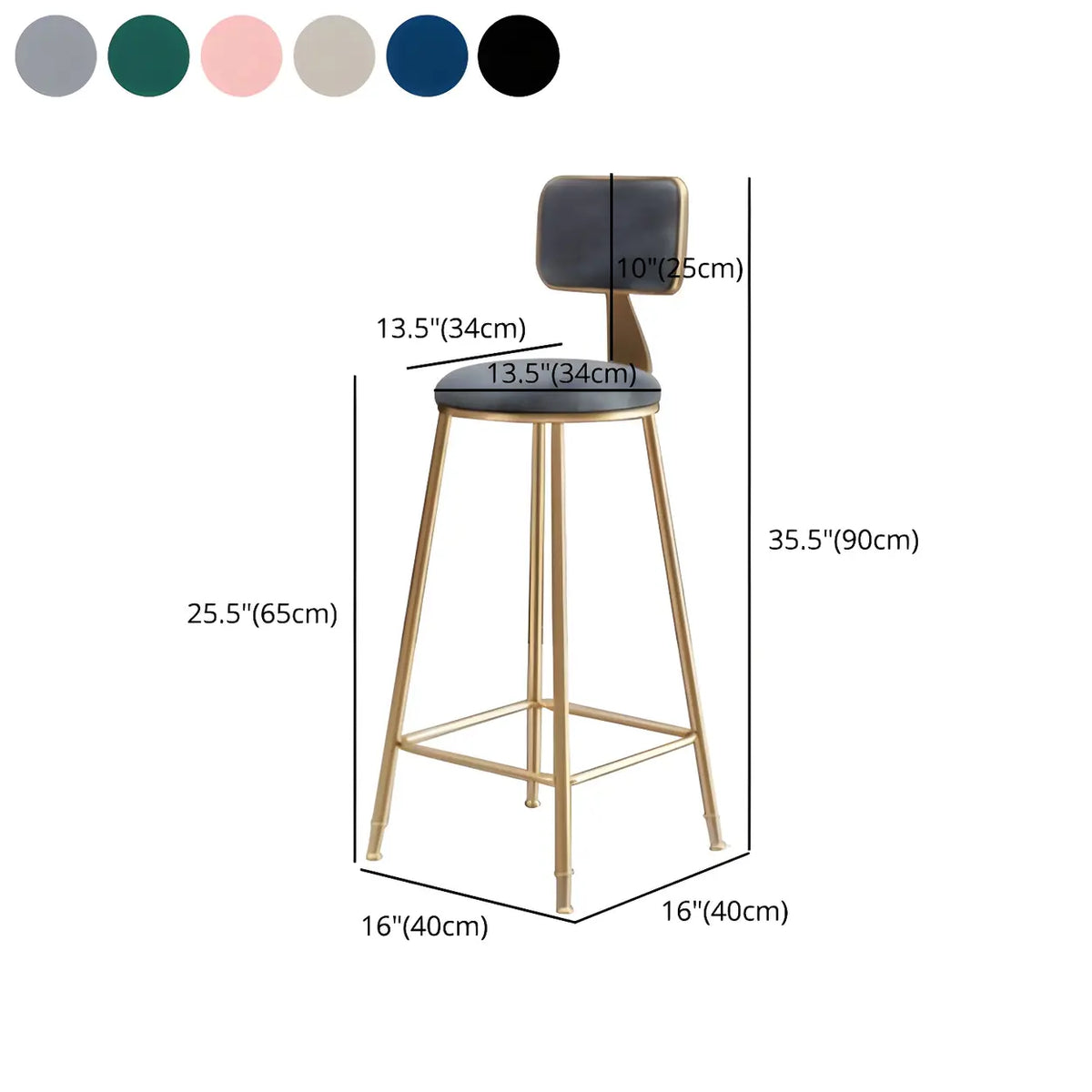 Bar Stool Velvet Upholstery Gold Frame Backrest & Footrest