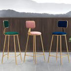 Bar Stool Velvet Upholstery Gold Frame Backrest & Footrest