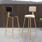 Bar Stool Velvet Upholstery Gold Frame Backrest & Footrest