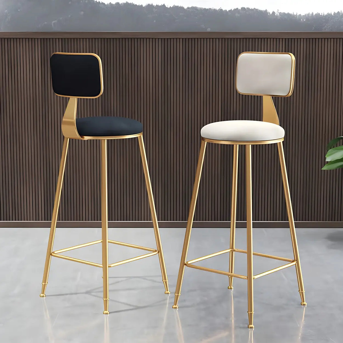 Bar Stool Velvet Upholstery Gold Frame Backrest & Footrest