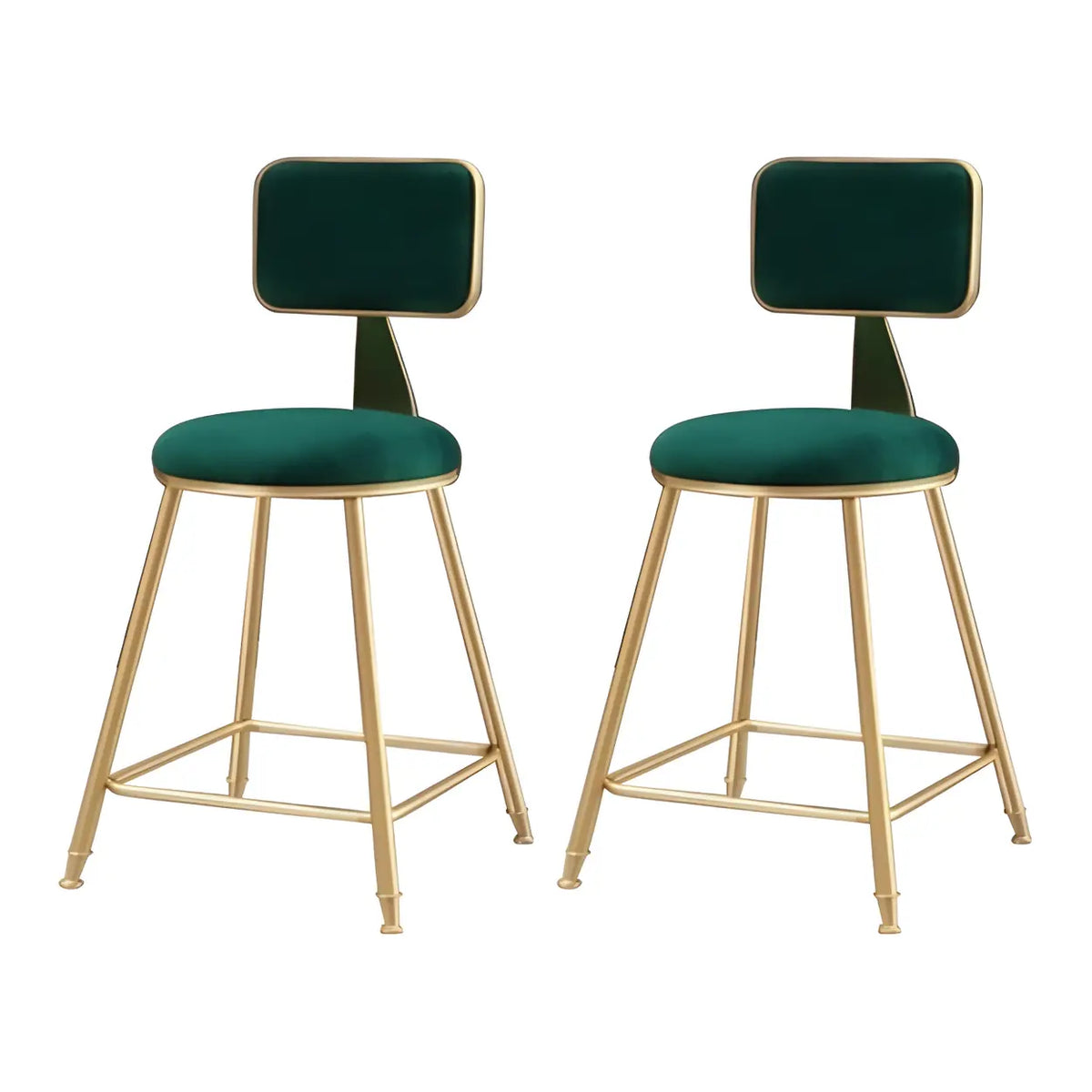 Bar Stool Velvet Upholstery Gold Frame Backrest & Footrest