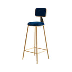 Bar Stool Velvet Upholstery Gold Frame Backrest & Footrest
