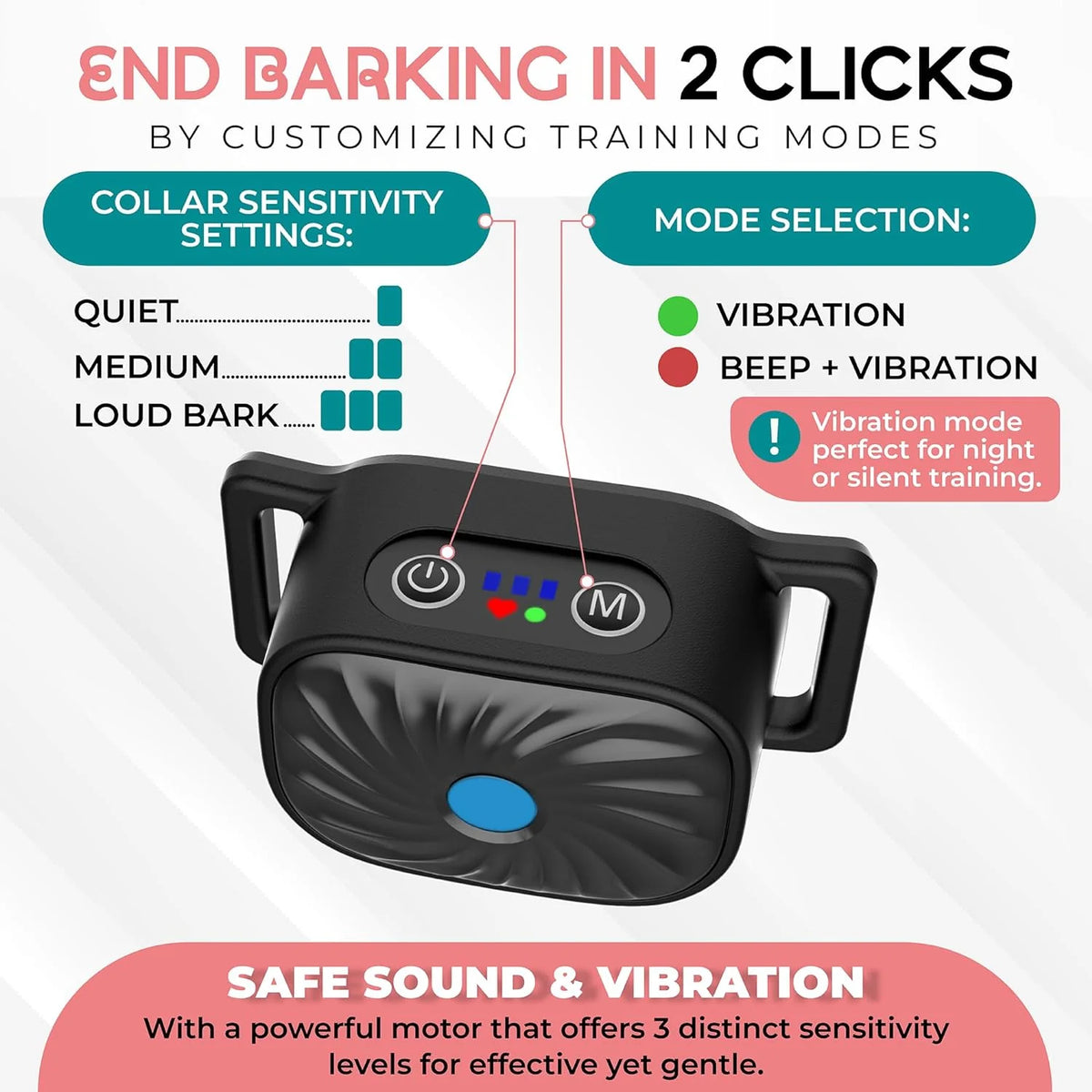 Bark Collar Small Dogs Gentle Vibration & Sound Rechargeable
